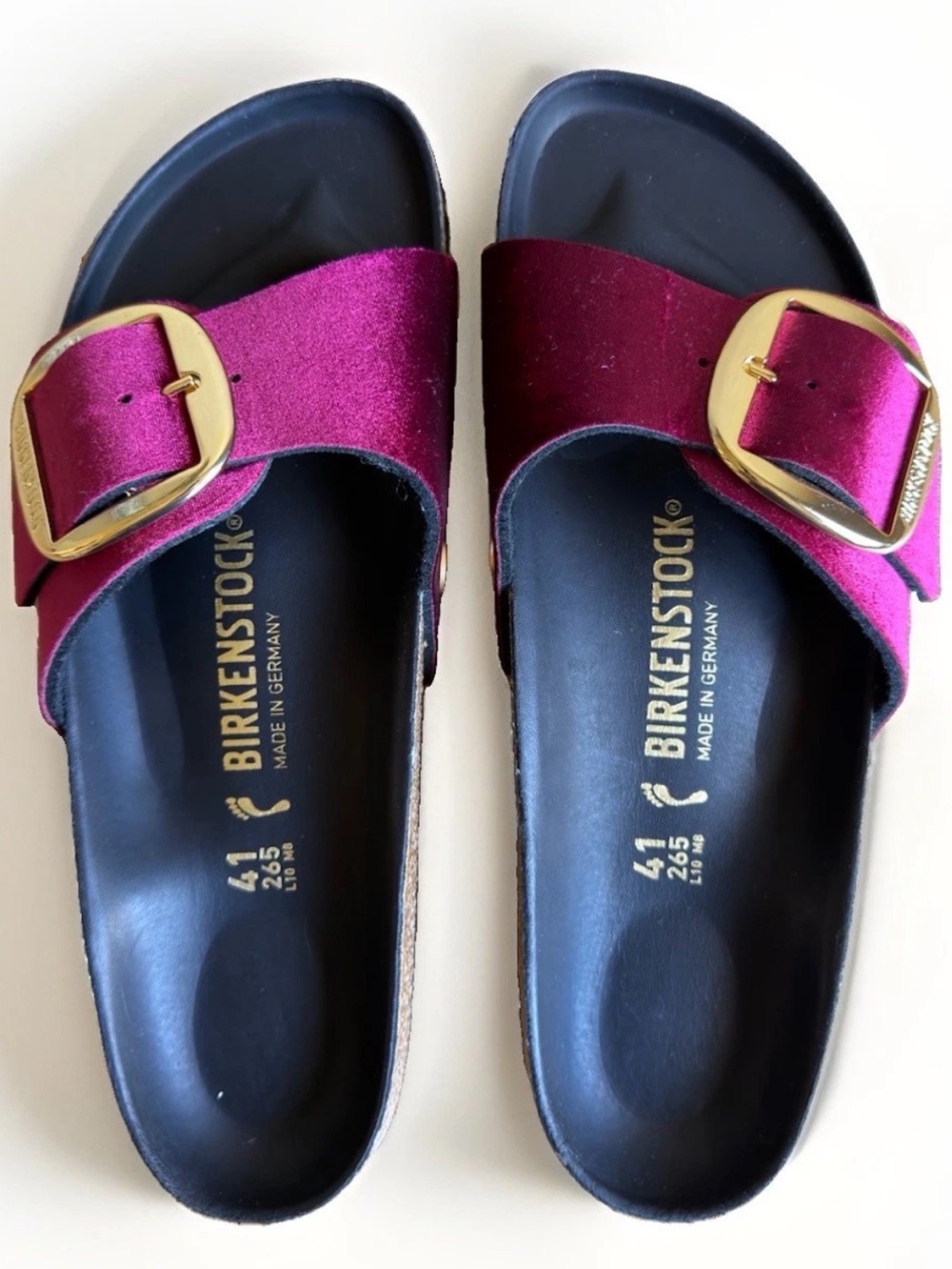 Birkenstock Madrid Big Buckle Sandals Leather Maroon Velvet Womens EU 41 US 10